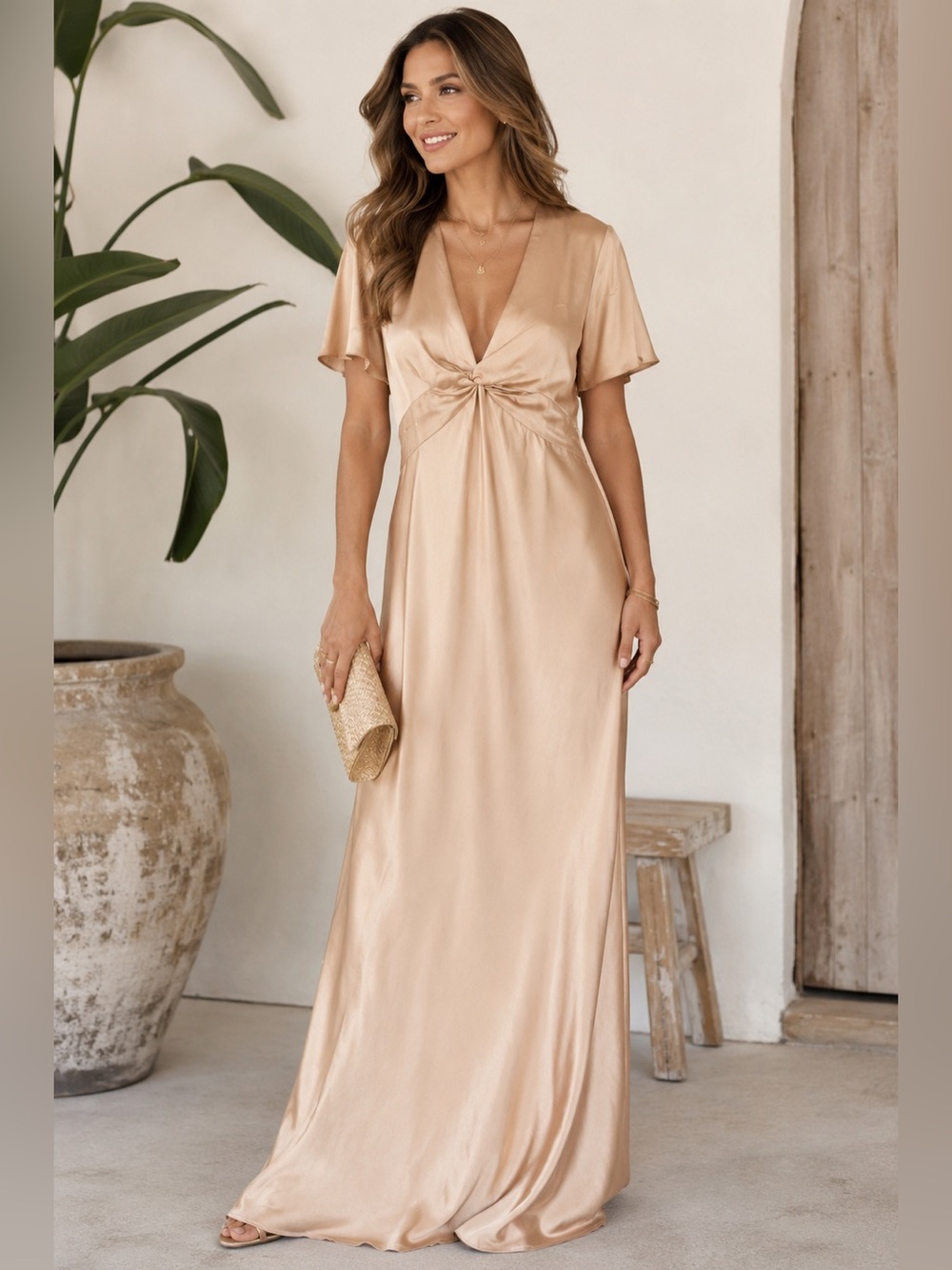 Show Me Your Mumu Rome Twist Gown Champagne Satin Maxi Wedding Guest S Bridal